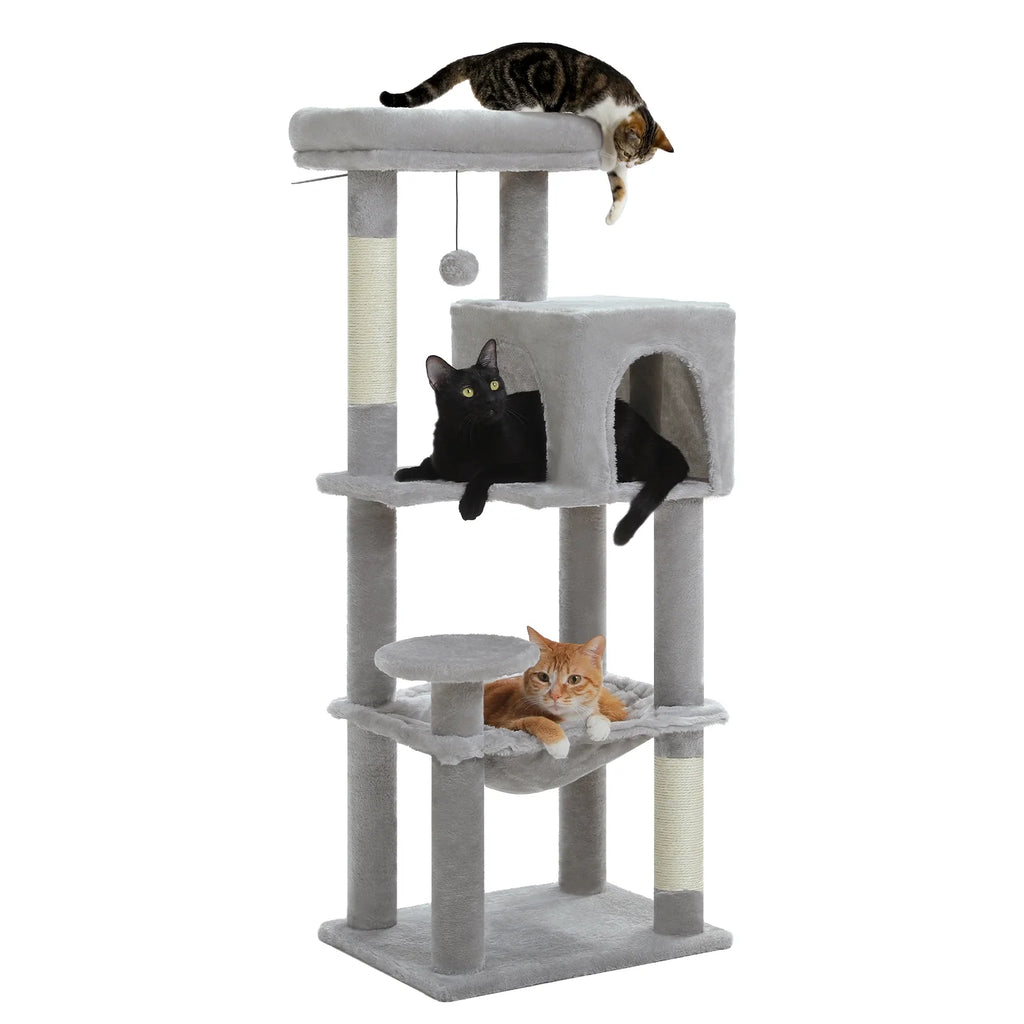 Cat Tree 46” for Indoor Small Cats Multi-Level Cat Tower with Scratching Posts, Perch and Hammock, Gray
