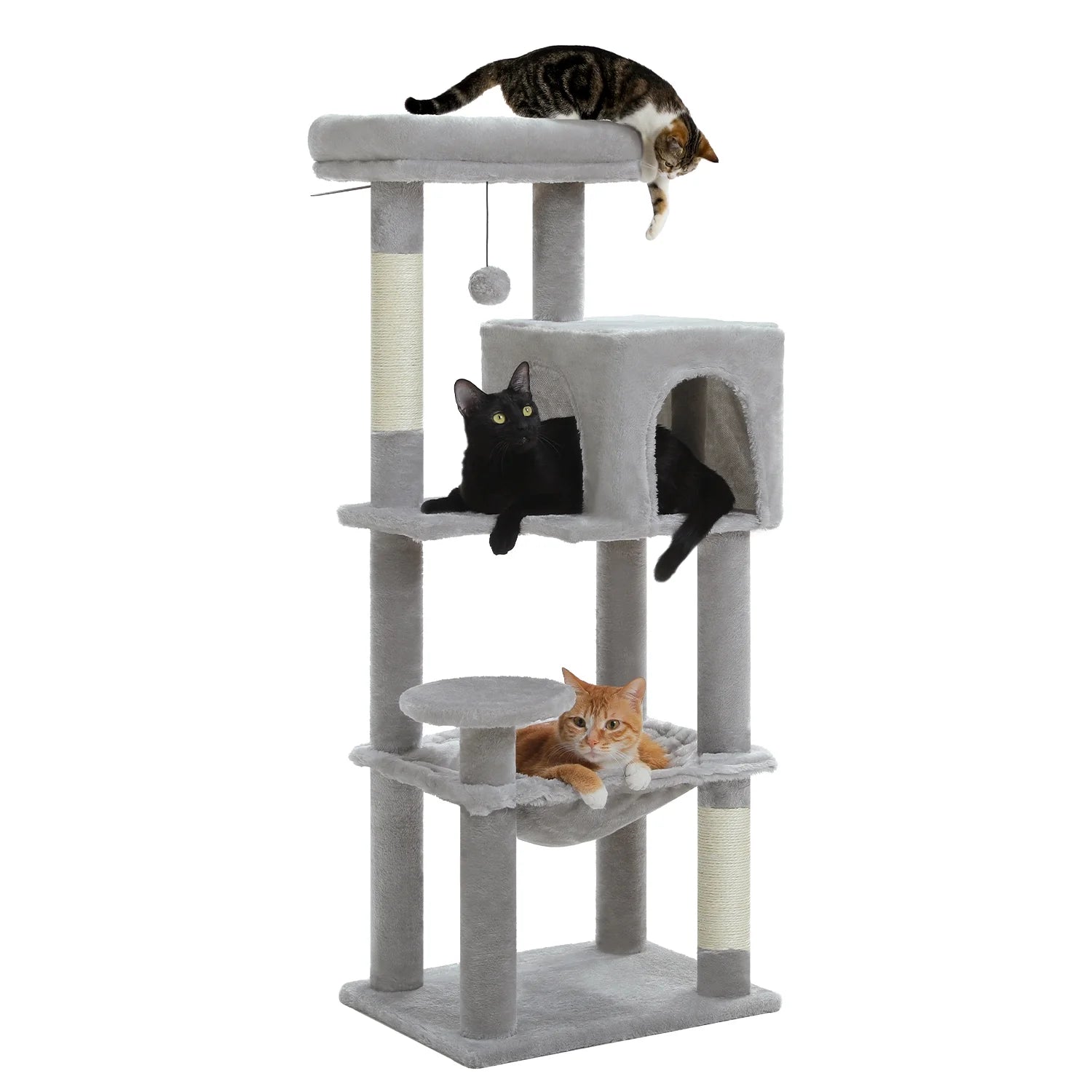 Cat Tree 46” for Indoor Small Cats Multi-Level Cat Tower with Scratching Posts, Perch and Hammock, Gray