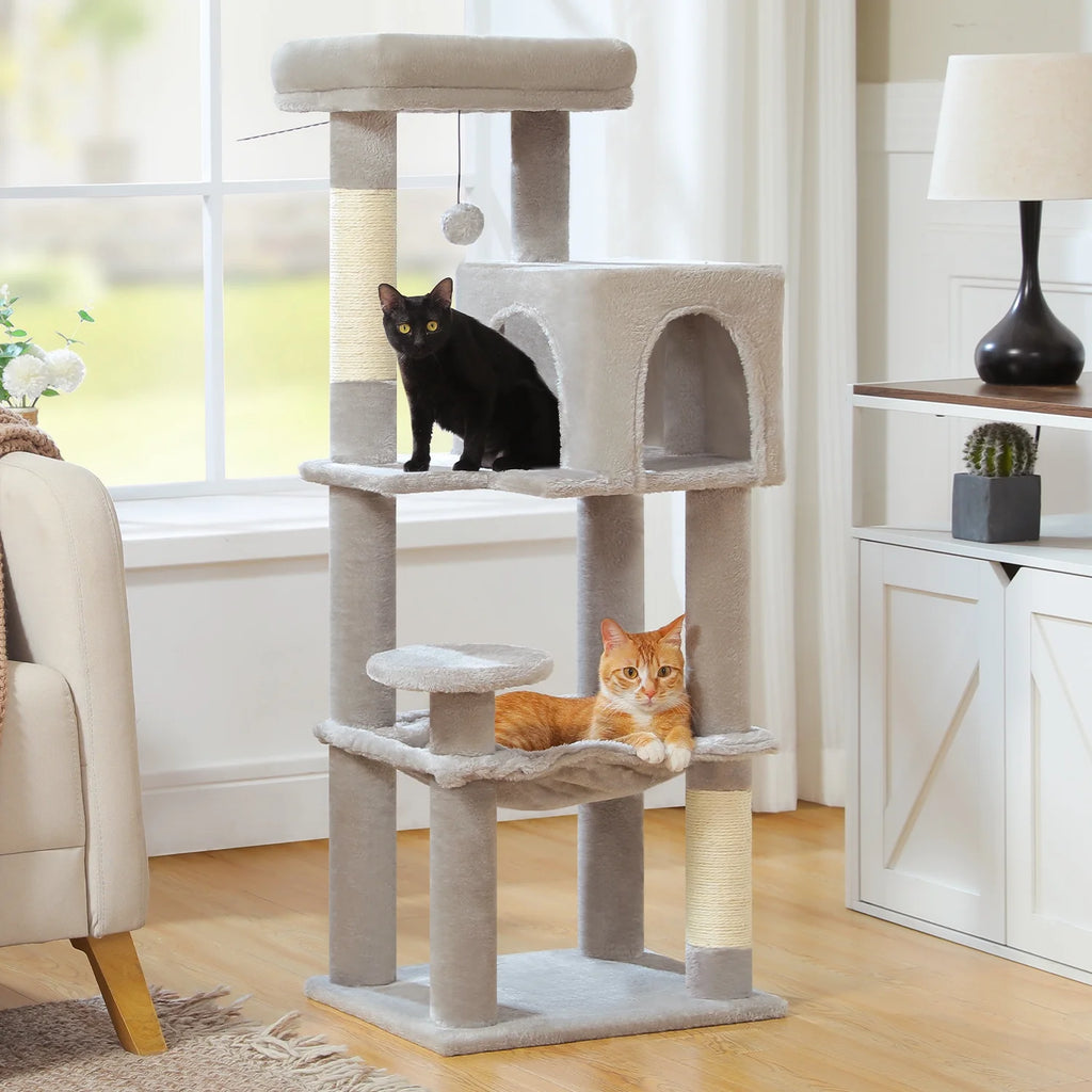 Cat Tree 46” for Indoor Small Cats Multi-Level Cat Tower with Scratching Posts, Perch and Hammock, Gray