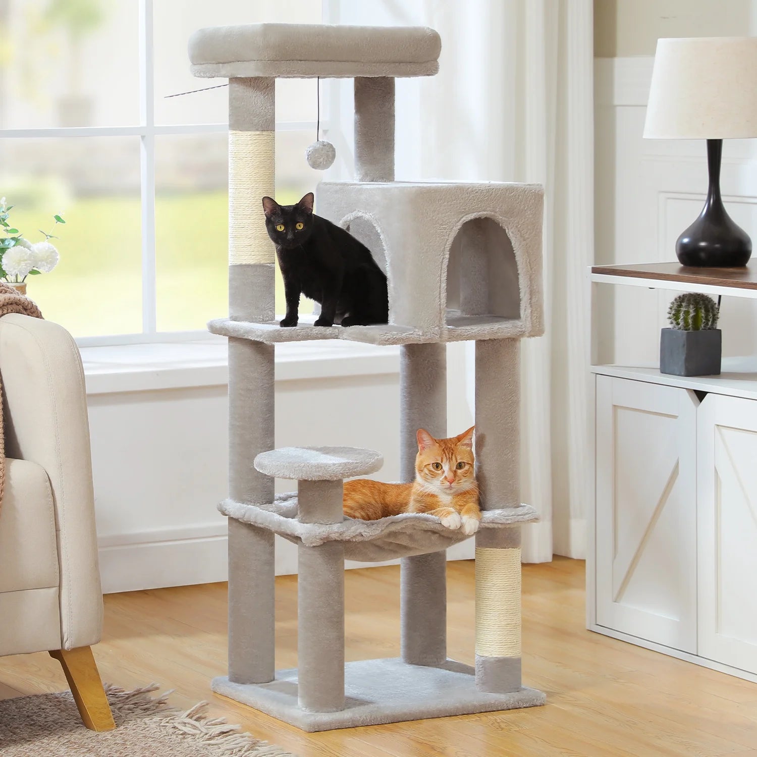 Cat Tree 46” for Indoor Small Cats Multi-Level Cat Tower with Scratching Posts, Perch and Hammock, Gray