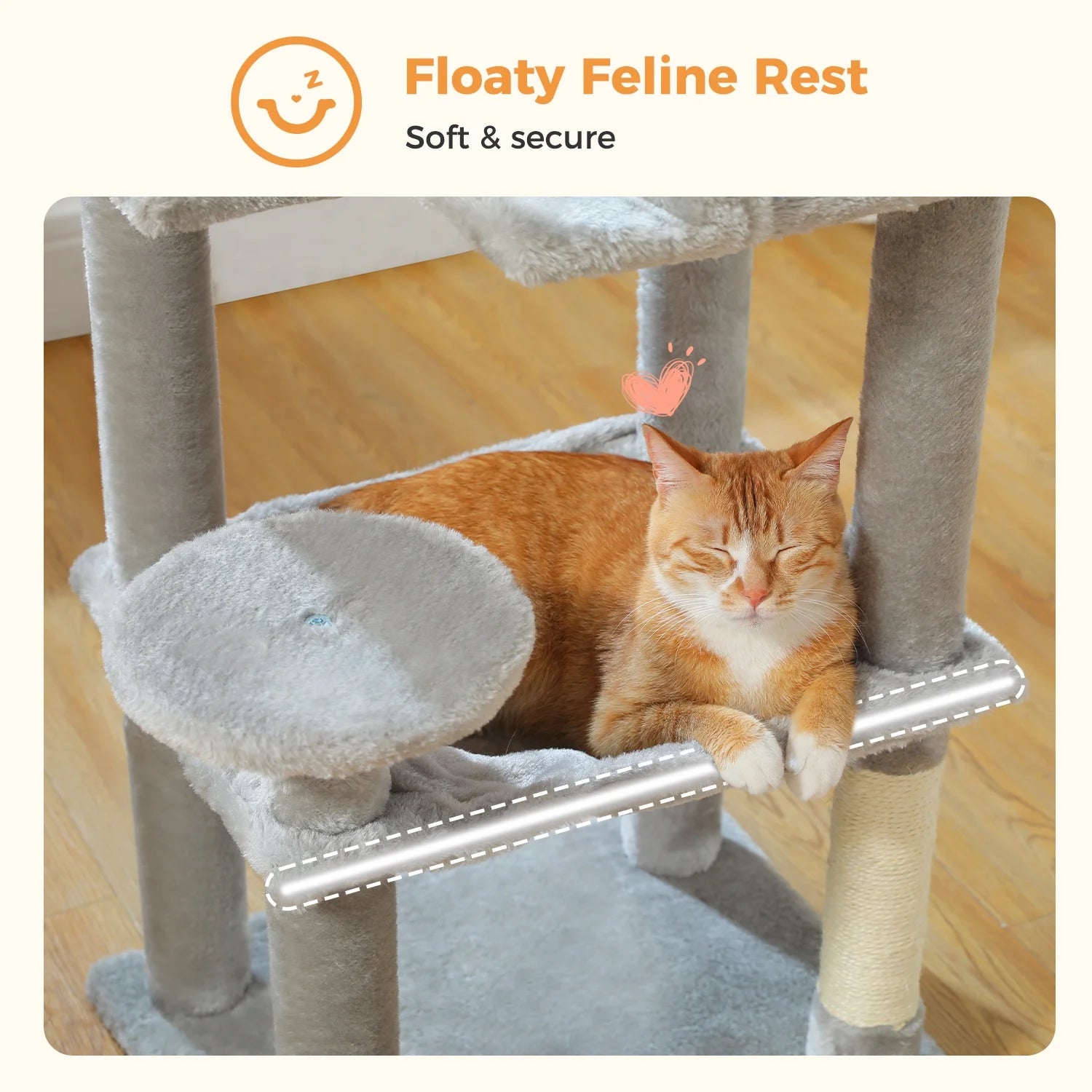 Cat Tree 46” for Indoor Small Cats Multi-Level Cat Tower with Scratching Posts, Perch and Hammock, Gray
